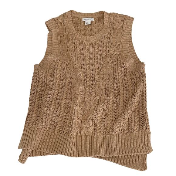 Rachel Zoe Cable Knit Sweater Vest Women's XL Tan Sleeveless Pullover High Low - Picture 1 of 10
